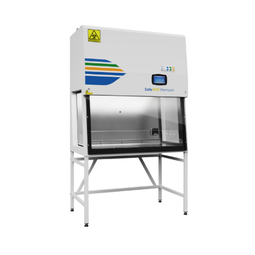 SafeFAST Premium Klasse II veiligheidskast met ISO 3-luchtkwaliteit, HEPA H14-filters, 39 dB(A) geluidsniveau en extreem laag energieverbruik.